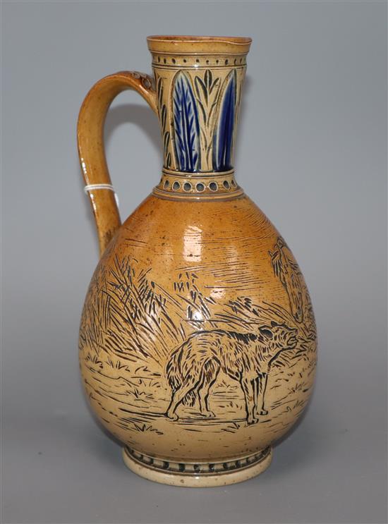 A Doulton Lambeth stoneware bulbous jug, decorated by Hannah Barlow, 1874 height 24cm